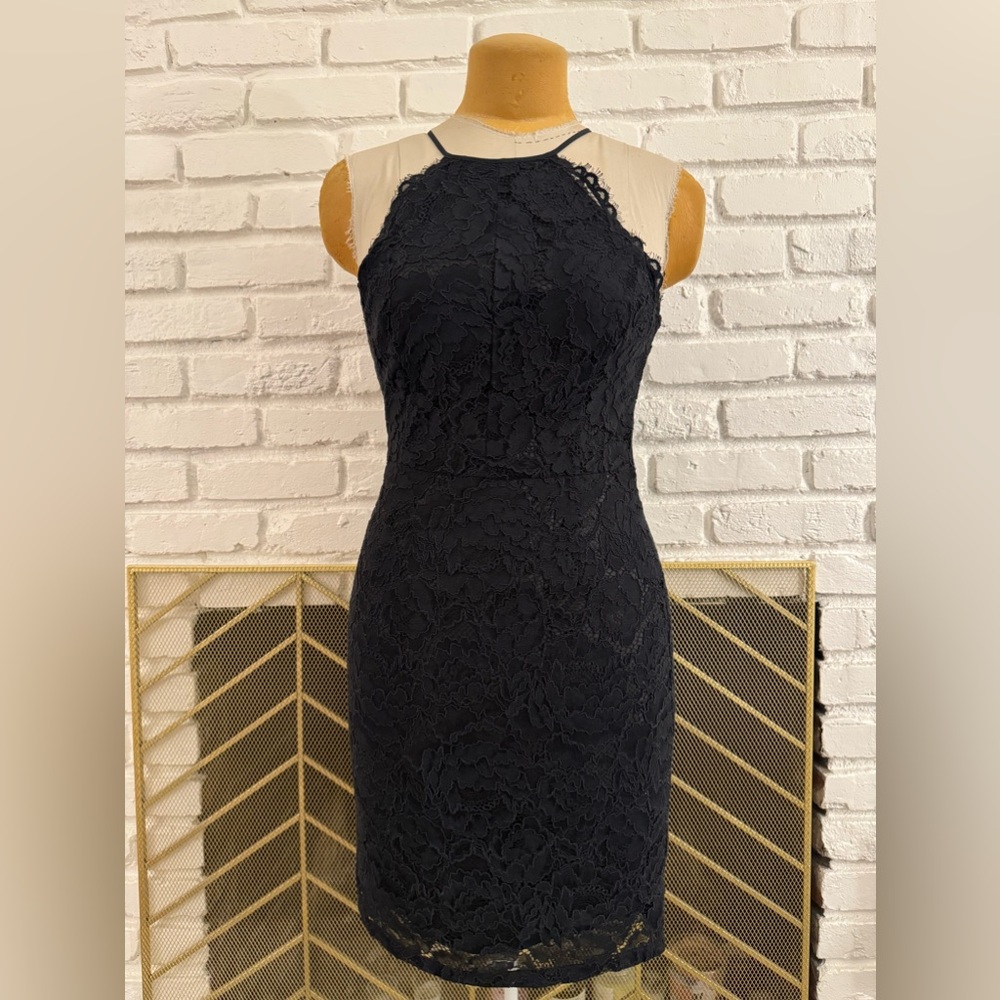 TRINA TURK Size 6 Black Lace Halter Mini Dress